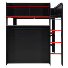Bellemave® Full Loft Bed with Height - Adjustable Desk,Wardrobe,Ample Storage Space & RGB Light, Gaming loft Bed with Desk - Bellemave