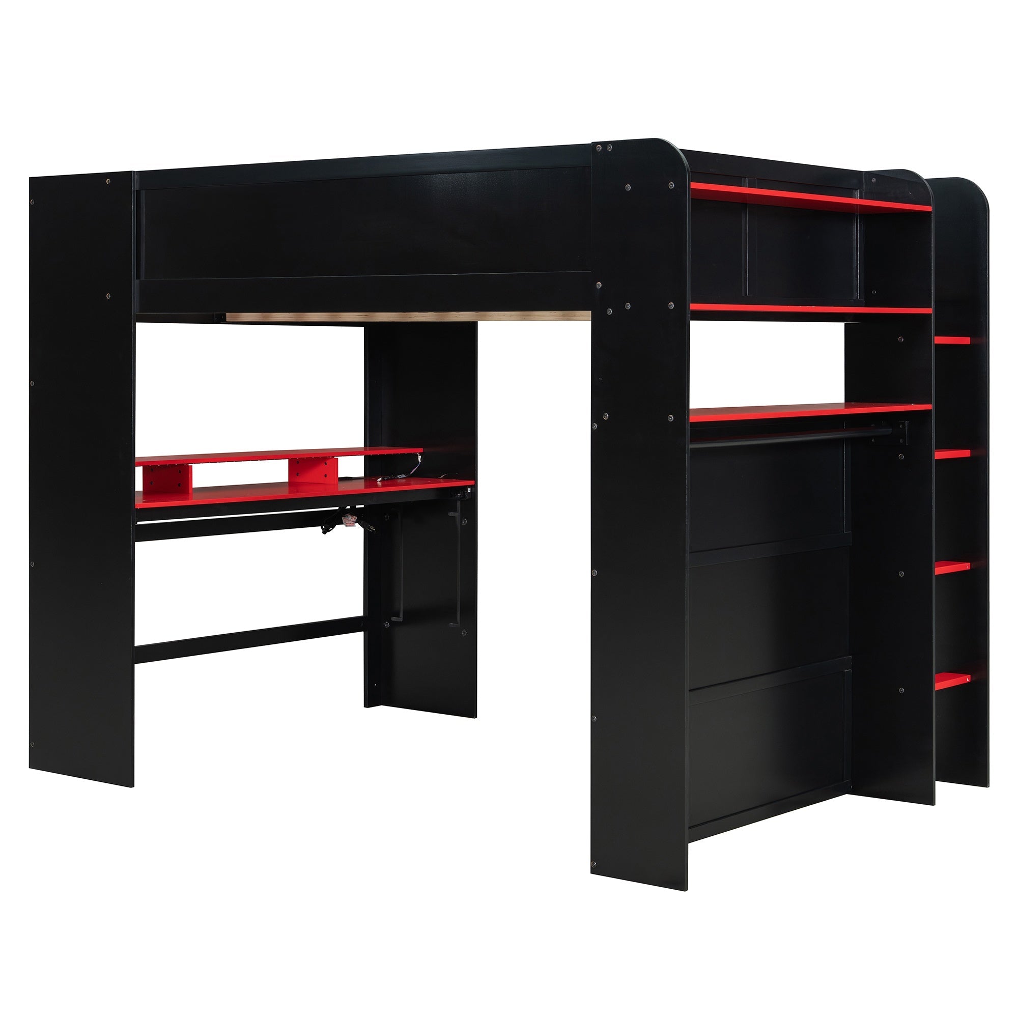 Bellemave® Full Loft Bed with Height - Adjustable Desk,Wardrobe,Ample Storage Space & RGB Light, Gaming loft Bed with Desk - Bellemave