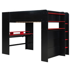 Bellemave® Full Loft Bed with Height - Adjustable Desk,Wardrobe,Ample Storage Space & RGB Light, Gaming loft Bed with Desk - Bellemave