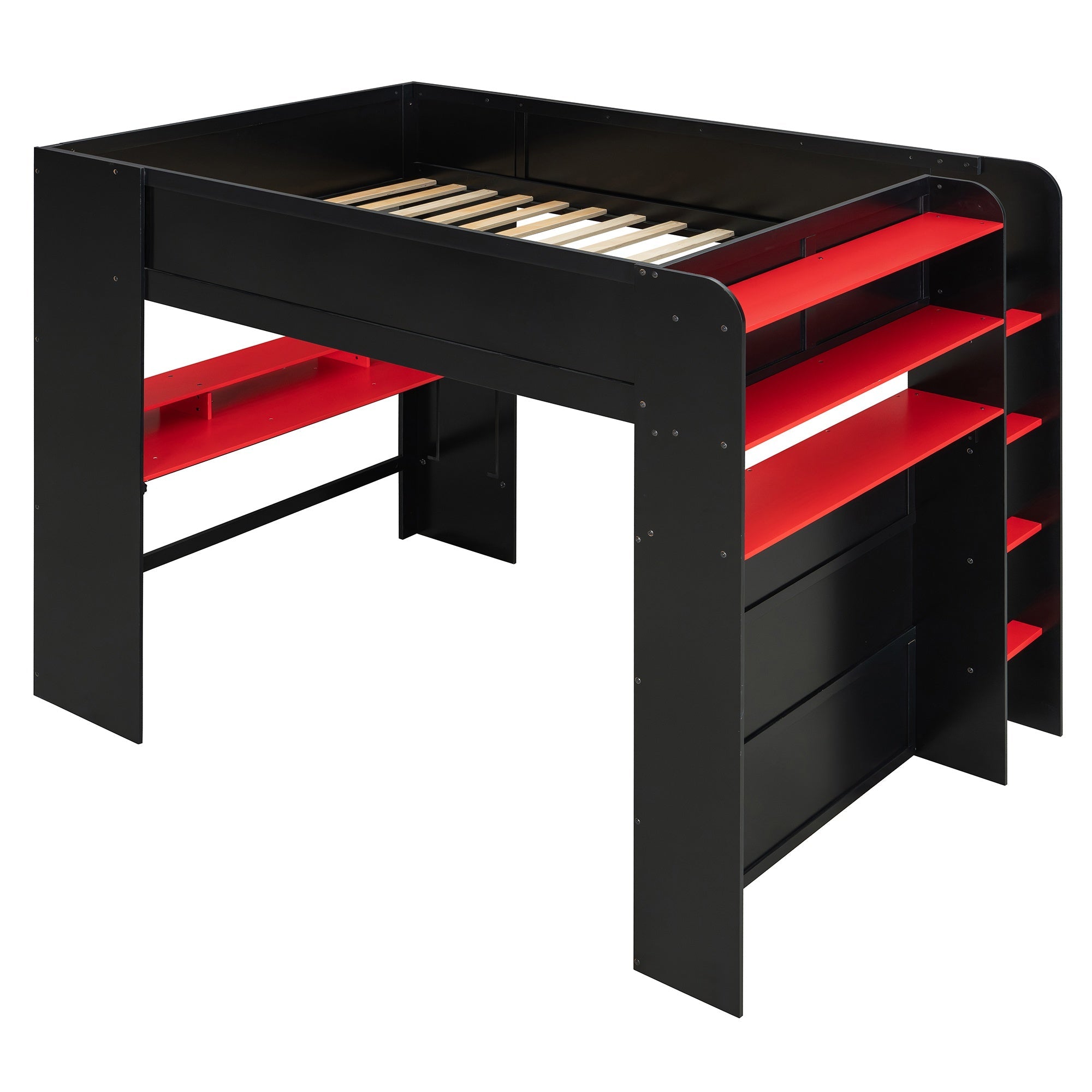 Bellemave® Full Loft Bed with Height - Adjustable Desk,Wardrobe,Ample Storage Space & RGB Light, Gaming loft Bed with Desk - Bellemave