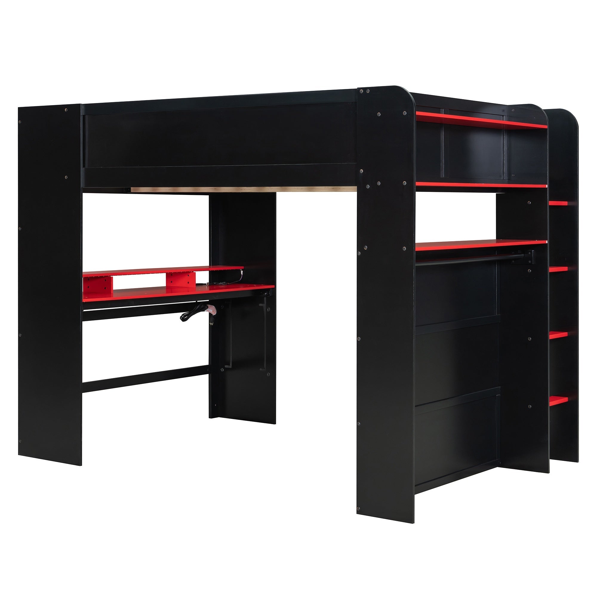 Bellemave® Full Loft Bed with Height - Adjustable Desk,Wardrobe,Ample Storage Space & RGB Light, Gaming loft Bed with Desk - Bellemave
