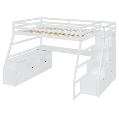 Bellemave® Full Loft Bed with Stairs and Desk, Solid Wood Loft Bed Frame with Storage 7 Drawers 2 Shelves - Bellemave