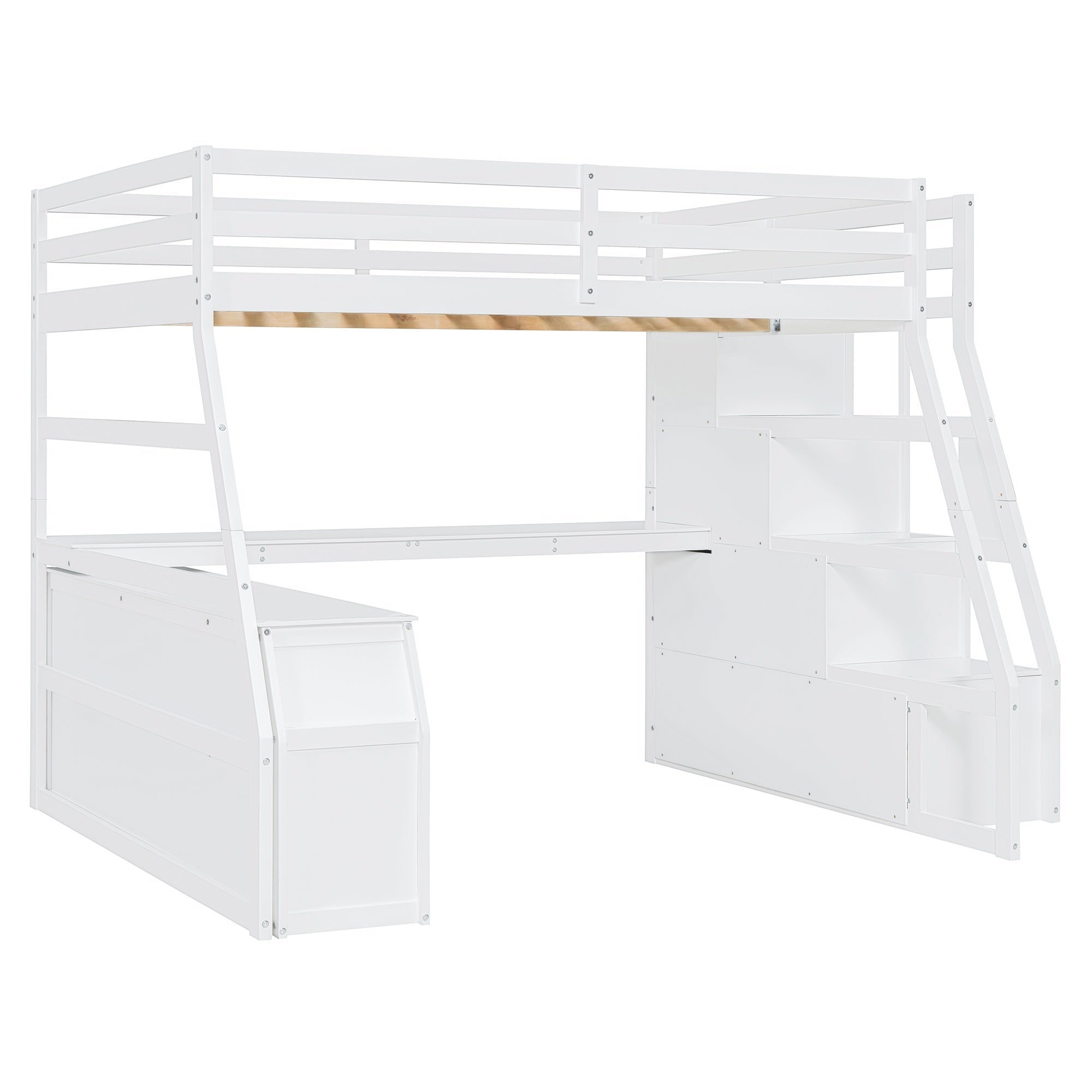 Bellemave® Full Loft Bed with Stairs and Desk, Solid Wood Loft Bed Frame with Storage 7 Drawers 2 Shelves - Bellemave