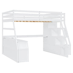 Bellemave® Full Loft Bed with Stairs and Desk, Solid Wood Loft Bed Frame with Storage 7 Drawers 2 Shelves - Bellemave