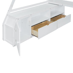 Bellemave® Full Loft Bed with Stairs and Desk, Solid Wood Loft Bed Frame with Storage 7 Drawers 2 Shelves - Bellemave