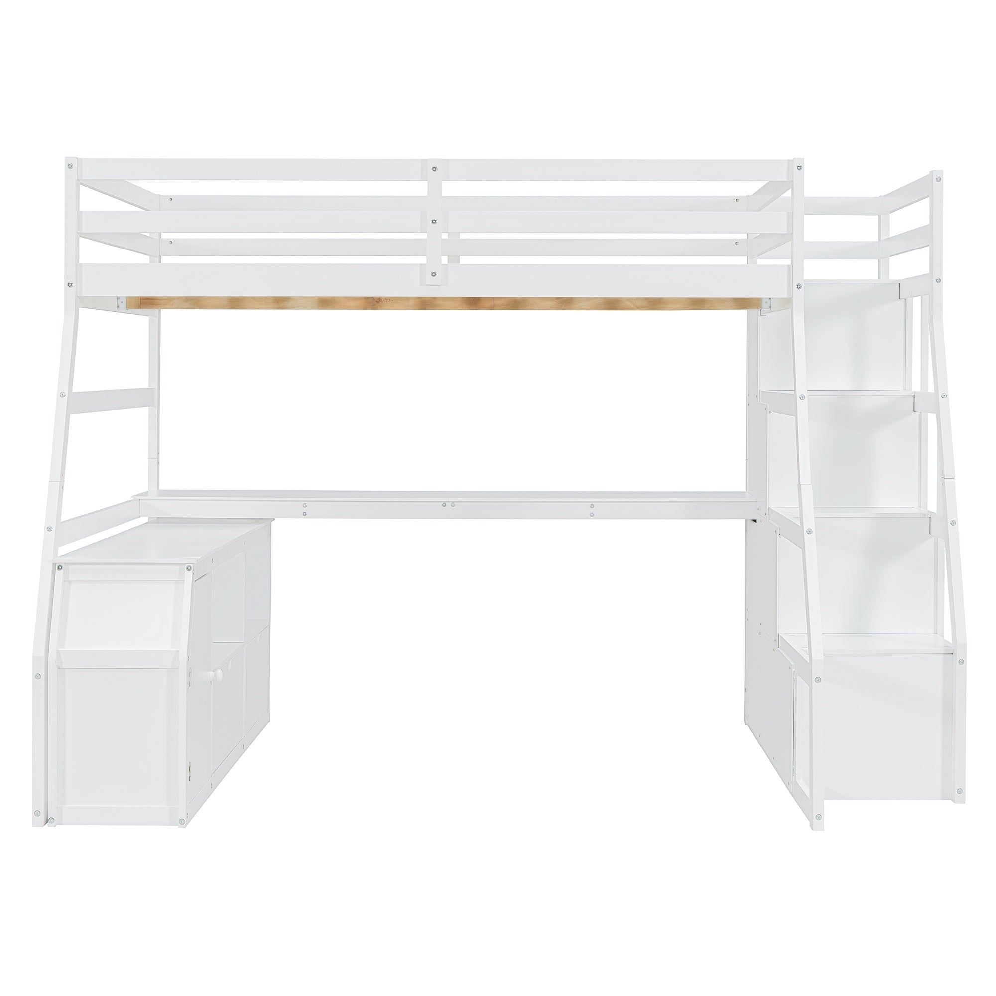 Bellemave® Full Loft Bed with Stairs and Desk, Solid Wood Loft Bed Frame with Storage 7 Drawers 2 Shelves - Bellemave