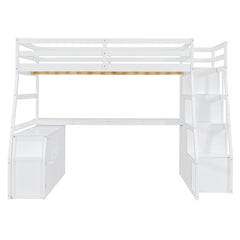 Bellemave® Full Loft Bed with Stairs and Desk, Solid Wood Loft Bed Frame with Storage 7 Drawers 2 Shelves - Bellemave
