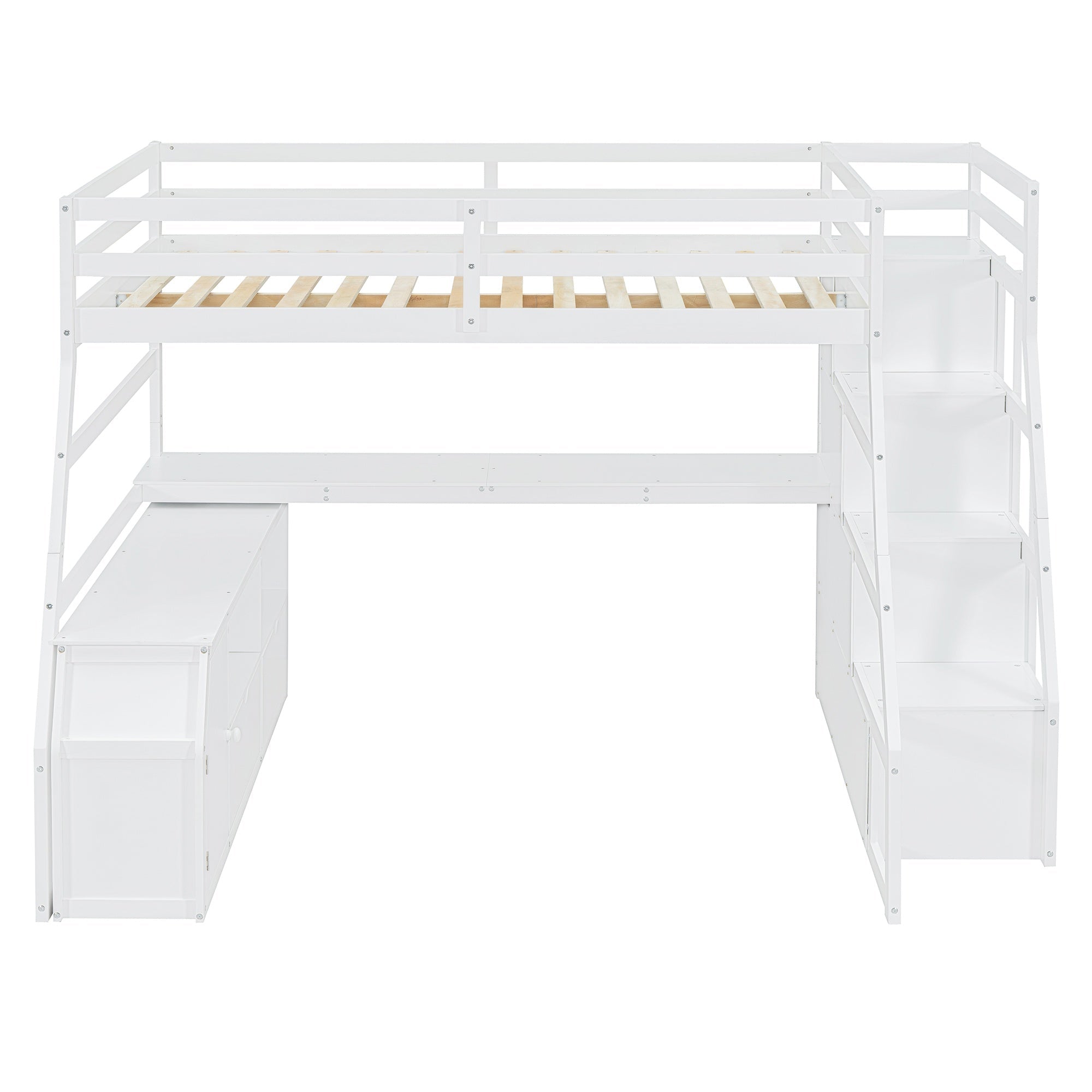 Bellemave® Full Loft Bed with Stairs and Desk, Solid Wood Loft Bed Frame with Storage 7 Drawers 2 Shelves - Bellemave