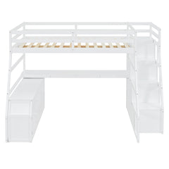 Bellemave® Full Loft Bed with Stairs and Desk, Solid Wood Loft Bed Frame with Storage 7 Drawers 2 Shelves - Bellemave
