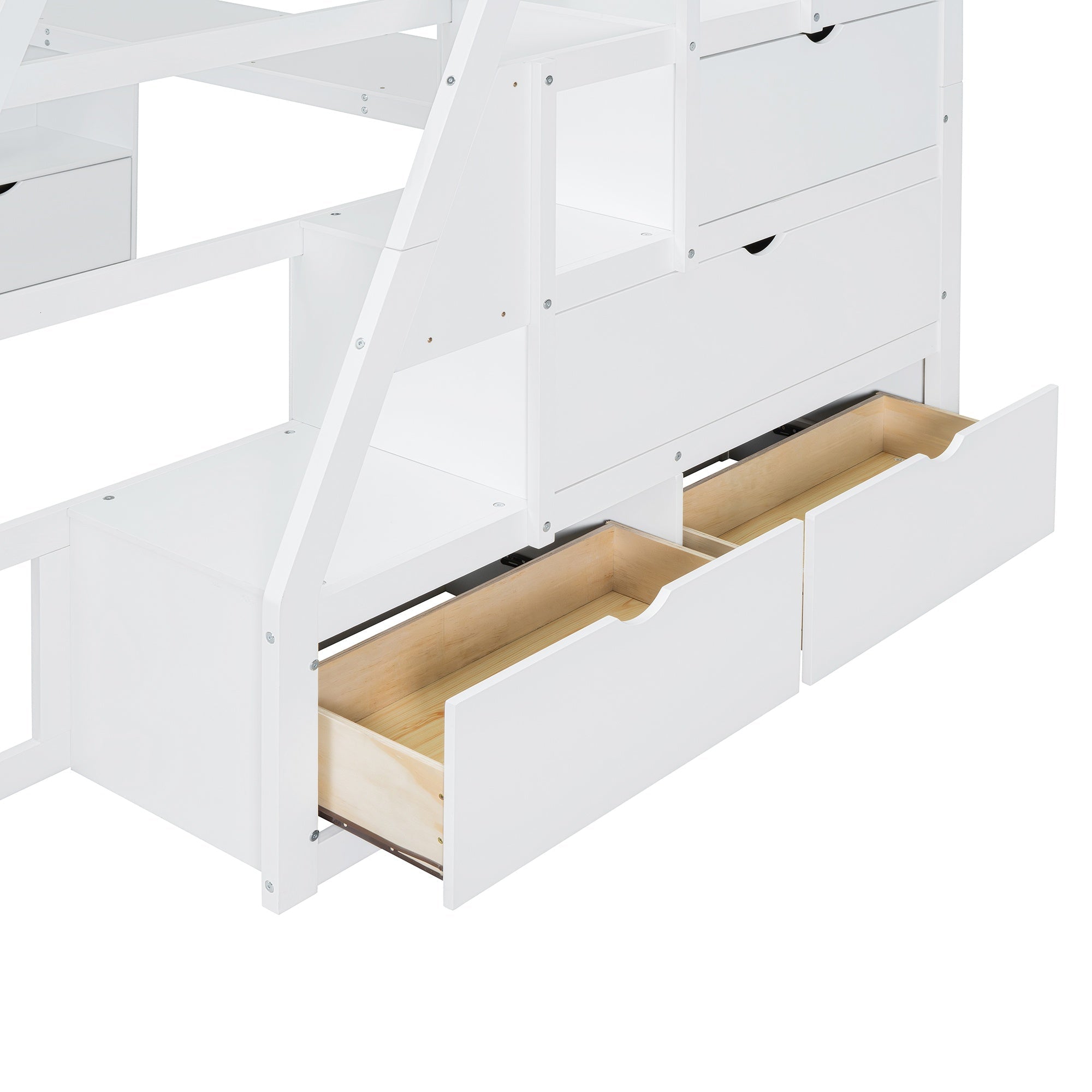 Bellemave® Full Loft Bed with Stairs and Desk, Solid Wood Loft Bed Frame with Storage 7 Drawers 2 Shelves - Bellemave