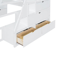 Bellemave® Full Loft Bed with Stairs and Desk, Solid Wood Loft Bed Frame with Storage 7 Drawers 2 Shelves - Bellemave