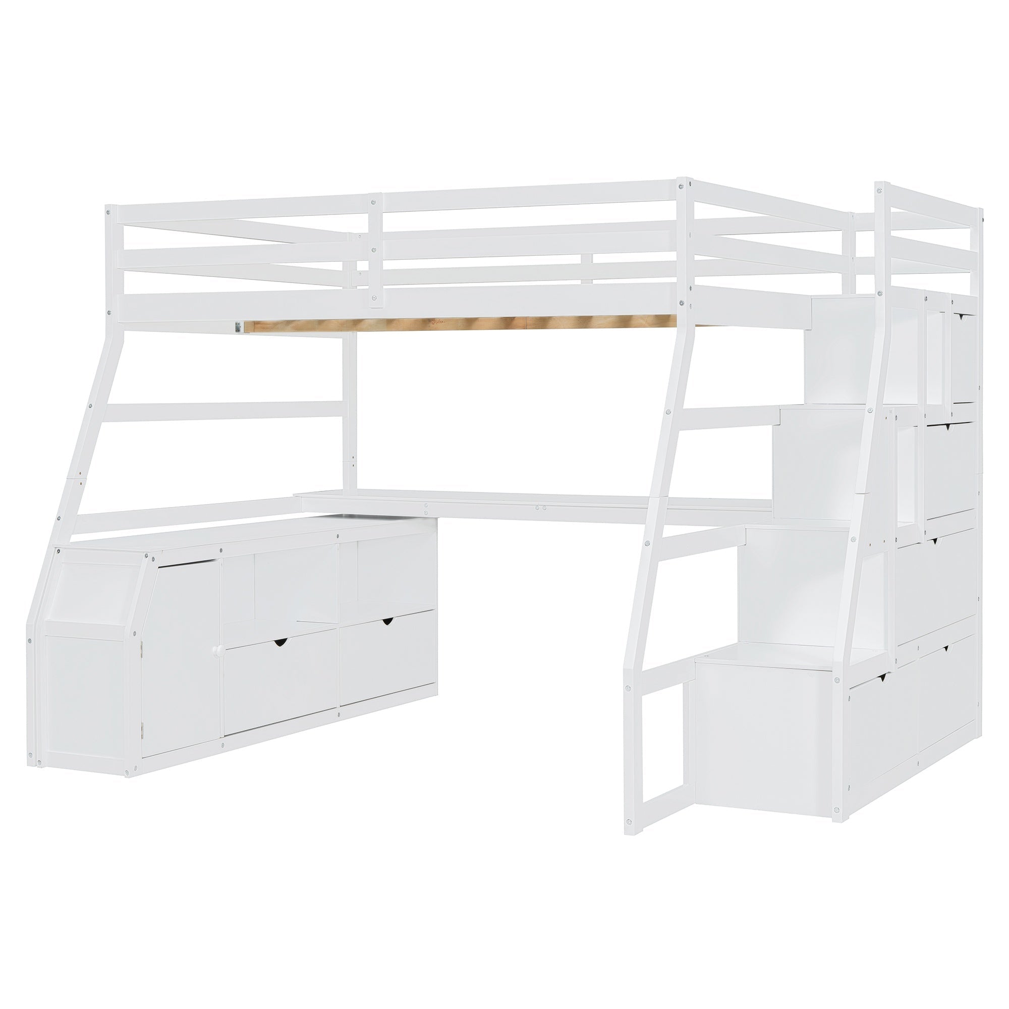 Bellemave® Full Loft Bed with Stairs and Desk, Solid Wood Loft Bed Frame with Storage 7 Drawers 2 Shelves - Bellemave