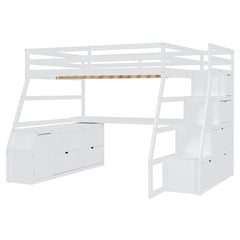 Bellemave® Full Loft Bed with Stairs and Desk, Solid Wood Loft Bed Frame with Storage 7 Drawers 2 Shelves - Bellemave