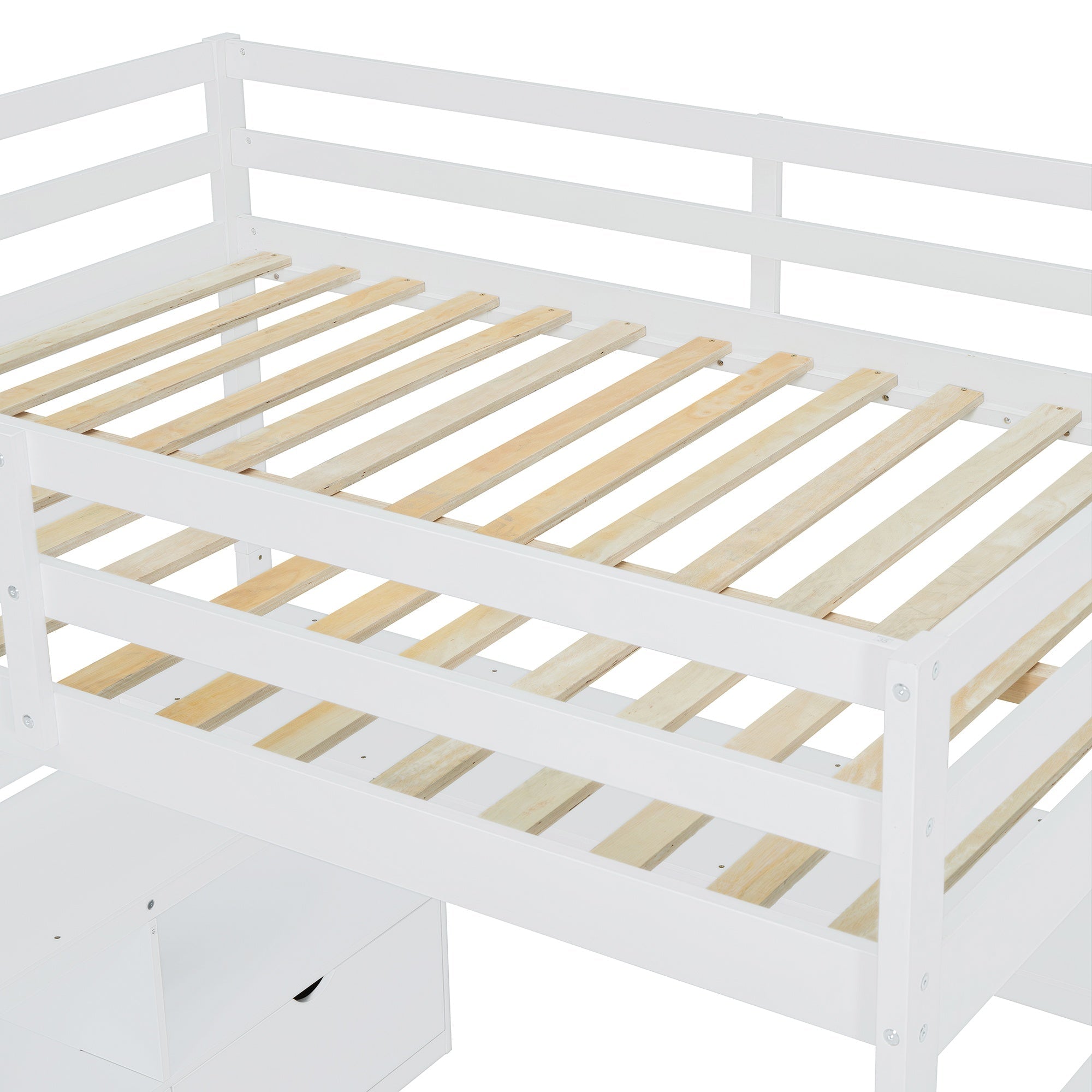 Bellemave® Full Loft Bed with Stairs and Desk, Solid Wood Loft Bed Frame with Storage 7 Drawers 2 Shelves - Bellemave