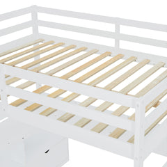 Bellemave® Full Loft Bed with Stairs and Desk, Solid Wood Loft Bed Frame with Storage 7 Drawers 2 Shelves - Bellemave