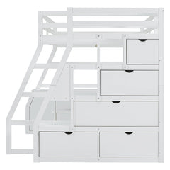 Bellemave® Full Loft Bed with Stairs and Desk, Solid Wood Loft Bed Frame with Storage 7 Drawers 2 Shelves - Bellemave