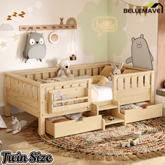 Bellemave® Full Montessori Floor Bed with Bookshelves & Storage Drawers - Bellemave