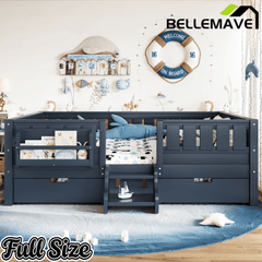 Bellemave® Full Montessori Floor Bed with Bookshelves & Storage Drawers - Bellemave