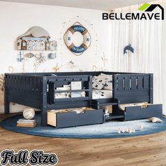 Bellemave® Full Montessori Floor Bed with Bookshelves & Storage Drawers - Bellemave