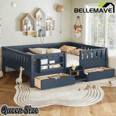 Bellemave® Full Montessori Floor Bed with Bookshelves & Storage Drawers - Bellemave