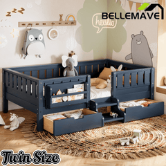 Bellemave® Full Montessori Floor Bed with Bookshelves & Storage Drawers - Bellemave