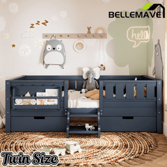 Bellemave® Full Montessori Floor Bed with Bookshelves & Storage Drawers - Bellemave