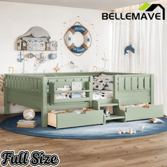 Bellemave® Full Montessori Floor Bed with Bookshelves & Storage Drawers - Bellemave