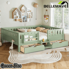 Bellemave® Full Montessori Floor Bed with Bookshelves & Storage Drawers - Bellemave