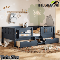 Bellemave® Full Montessori Floor Bed with Bookshelves & Storage Drawers - Bellemave