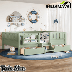 Bellemave® Full Montessori Floor Bed with Bookshelves & Storage Drawers - Bellemave