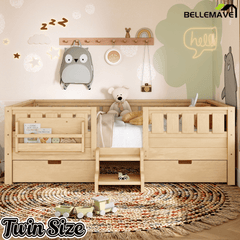 Bellemave® Full Montessori Floor Bed with Bookshelves & Storage Drawers - Bellemave