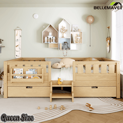 Bellemave® Full Montessori Floor Bed with Bookshelves & Storage Drawers - Bellemave