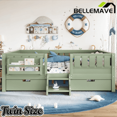 Bellemave® Full Montessori Floor Bed with Bookshelves & Storage Drawers - Bellemave