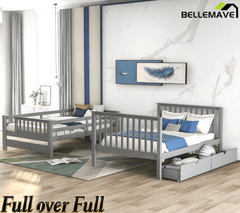 Bellemave® Full Over Full Bunk Bed with Drawers & Stairway Storage, Converitable Bunk Bed Frame - Bellemave