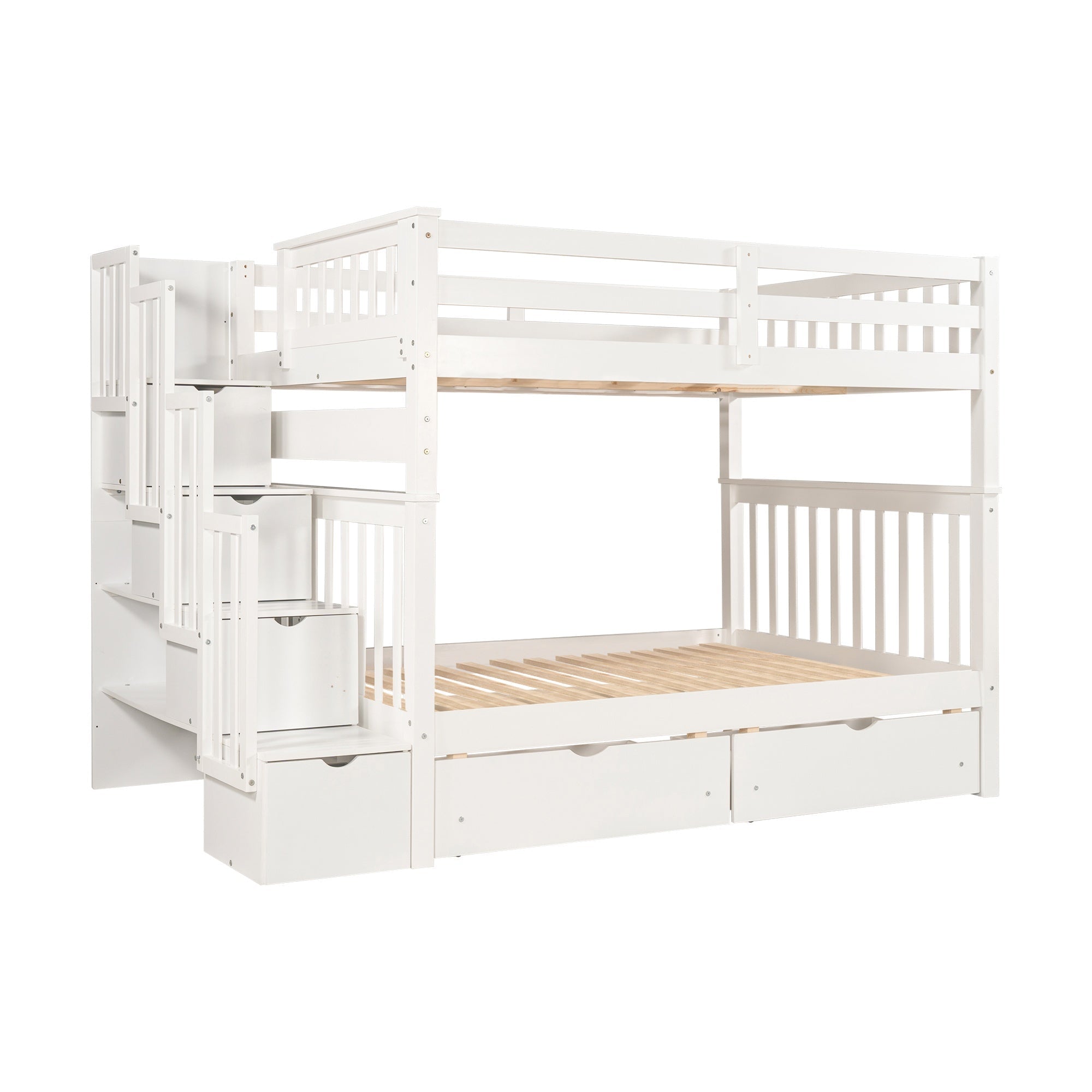 Bellemave® Full Over Full Bunk Bed with Drawers & Stairway Storage, Converitable Bunk Bed Frame - Bellemave