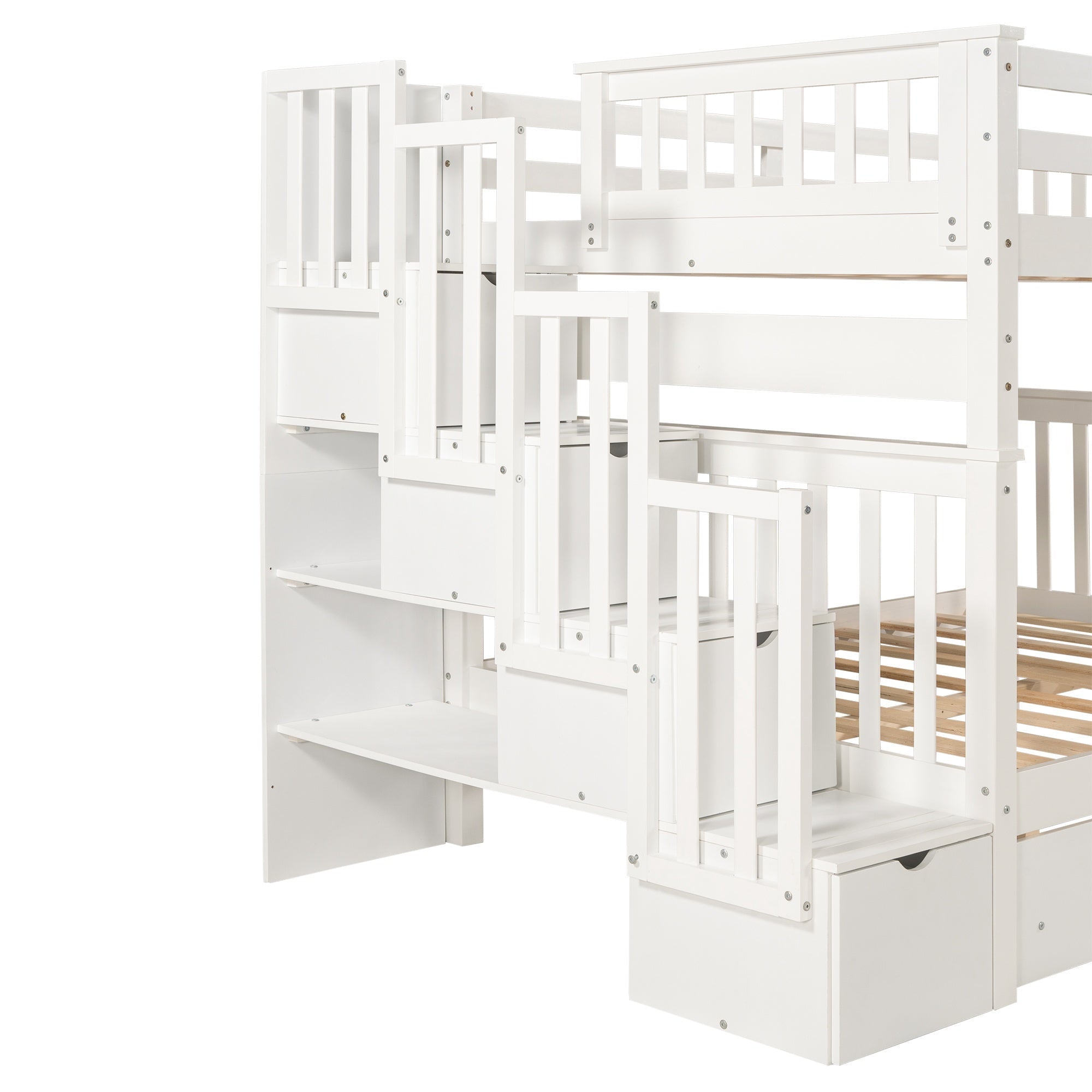 Bellemave® Full Over Full Bunk Bed with Drawers & Stairway Storage, Converitable Bunk Bed Frame - Bellemave