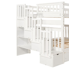 Bellemave® Full Over Full Bunk Bed with Drawers & Stairway Storage, Converitable Bunk Bed Frame - Bellemave