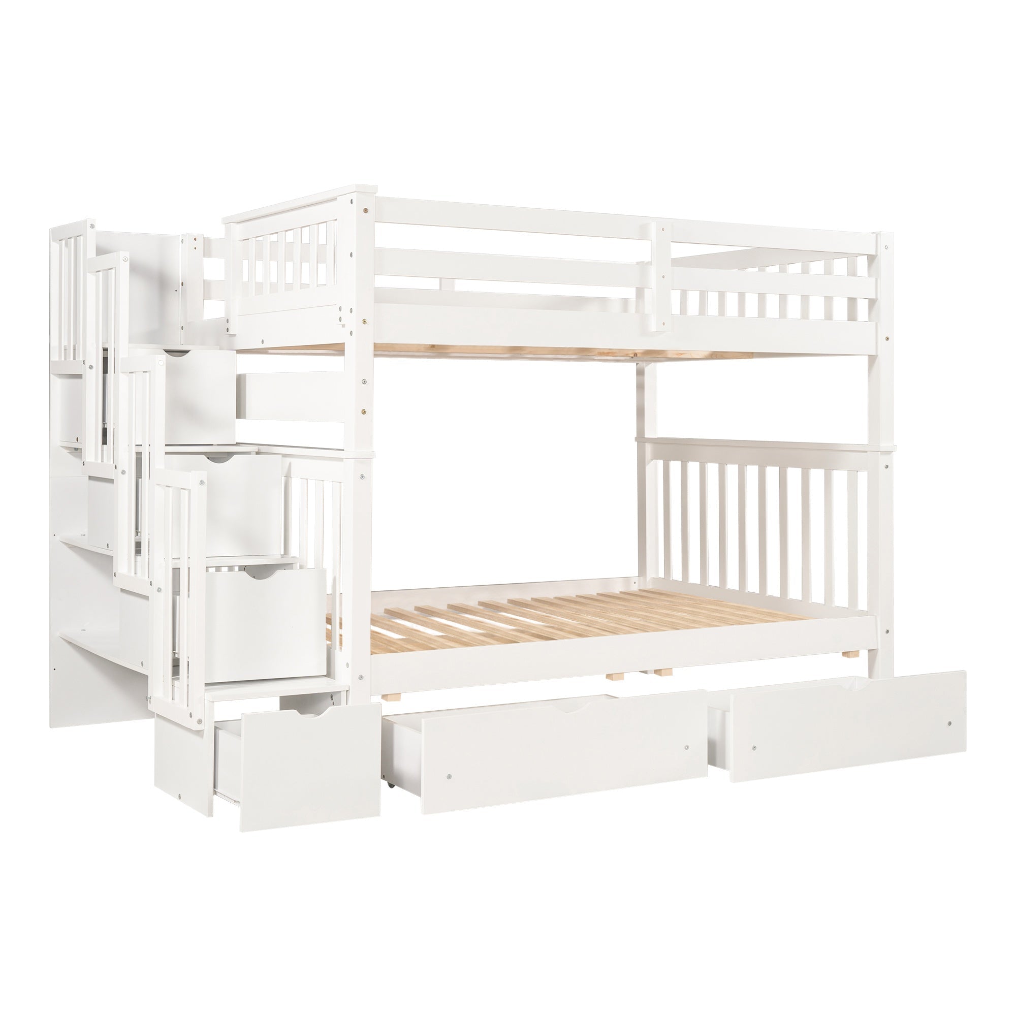 Bellemave® Full Over Full Bunk Bed with Drawers & Stairway Storage, Converitable Bunk Bed Frame - Bellemave