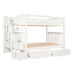 Bellemave® Full Over Full Bunk Bed with Drawers & Stairway Storage, Converitable Bunk Bed Frame - Bellemave