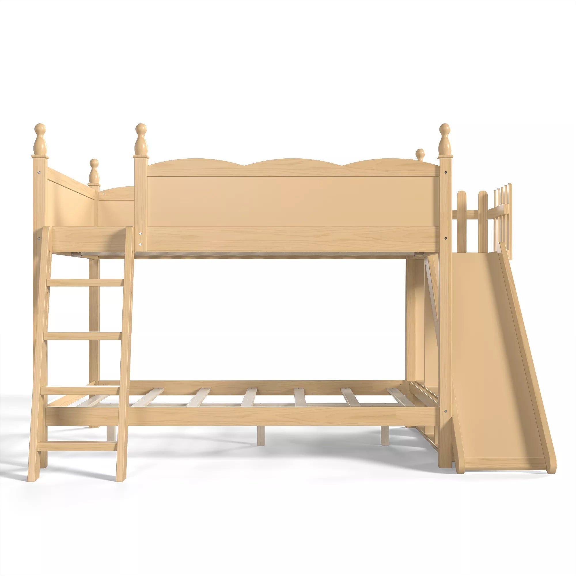 Bellemave® Full over Full Bunk Bed with Storage Shelves,Solid Wood Bed with Slide & Ladders, Low Profile Design - Bellemave