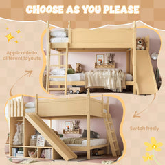 Bellemave® Full over Full Bunk Bed with Storage Shelves,Solid Wood Bed with Slide & Ladders, Low Profile Design - Bellemave