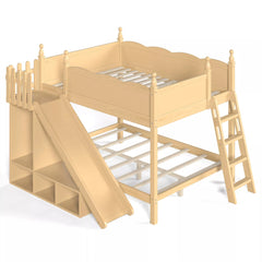 Bellemave® Full over Full Bunk Bed with Storage Shelves,Solid Wood Bed with Slide & Ladders, Low Profile Design - Bellemave