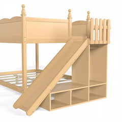 Bellemave® Full over Full Bunk Bed with Storage Shelves,Solid Wood Bed with Slide & Ladders, Low Profile Design - Bellemave