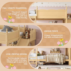 Bellemave® Full over Full Bunk Bed with Storage Shelves,Solid Wood Bed with Slide & Ladders, Low Profile Design - Bellemave