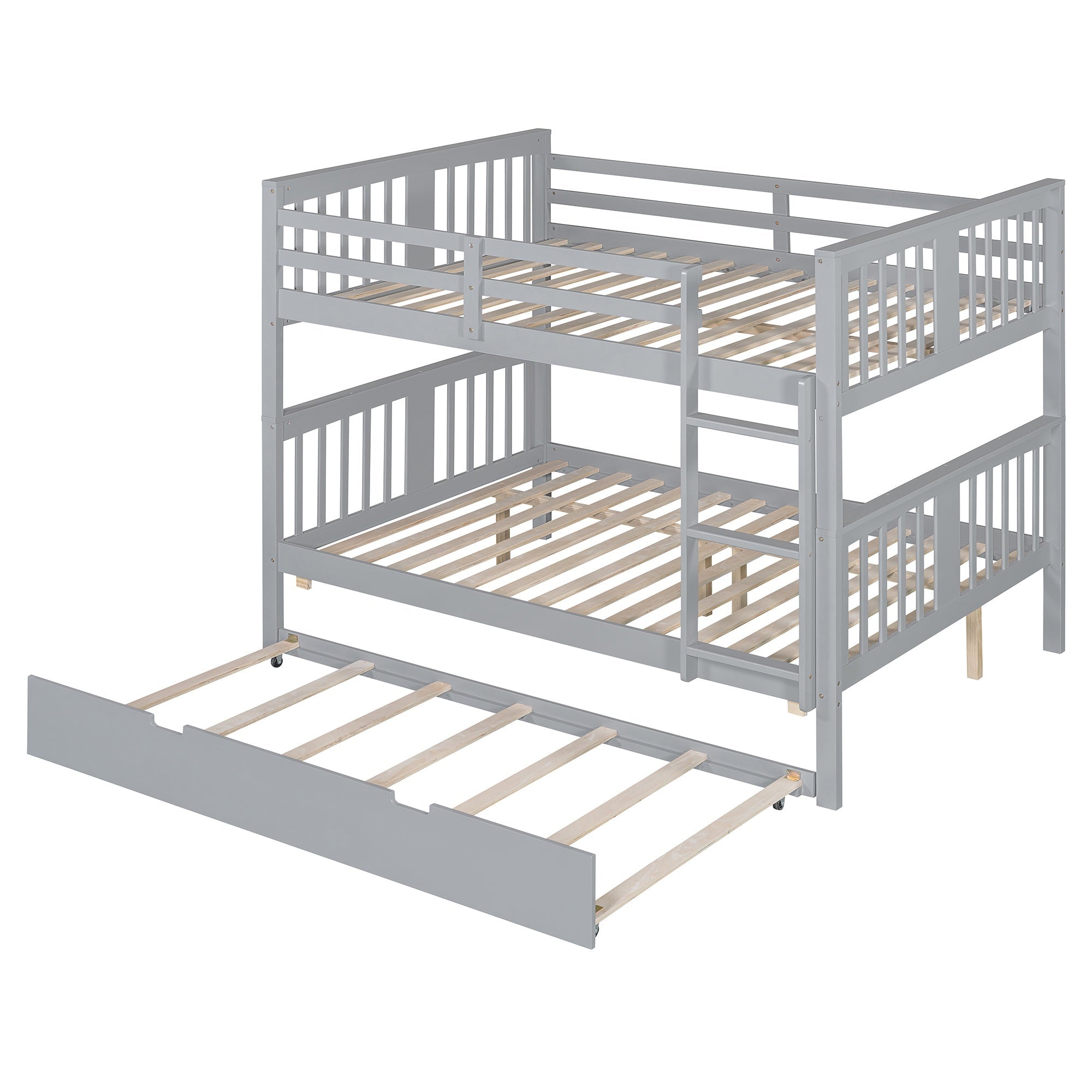 Bellemave® Full over Full Bunk Bed with Twin Size Trundle and Ladder,Gray - Bellemave