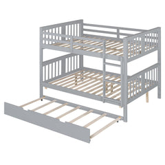 Bellemave® Full over Full Bunk Bed with Twin Size Trundle and Ladder,Gray - Bellemave