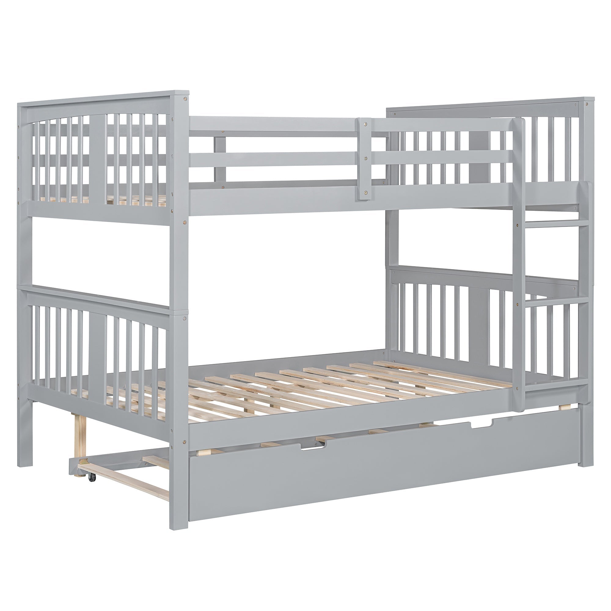 Bellemave® Full over Full Bunk Bed with Twin Size Trundle and Ladder,Gray - Bellemave