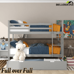 Bellemave® Full over Full Bunk Bed with Twin Size Trundle and Ladder,Gray - Bellemave