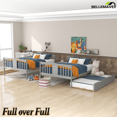 Bellemave® Full over Full Bunk Bed with Twin Size Trundle and Ladder,Gray - Bellemave