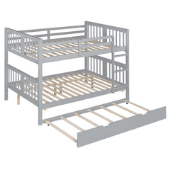 Bellemave® Full over Full Bunk Bed with Twin Size Trundle and Ladder,Gray - Bellemave